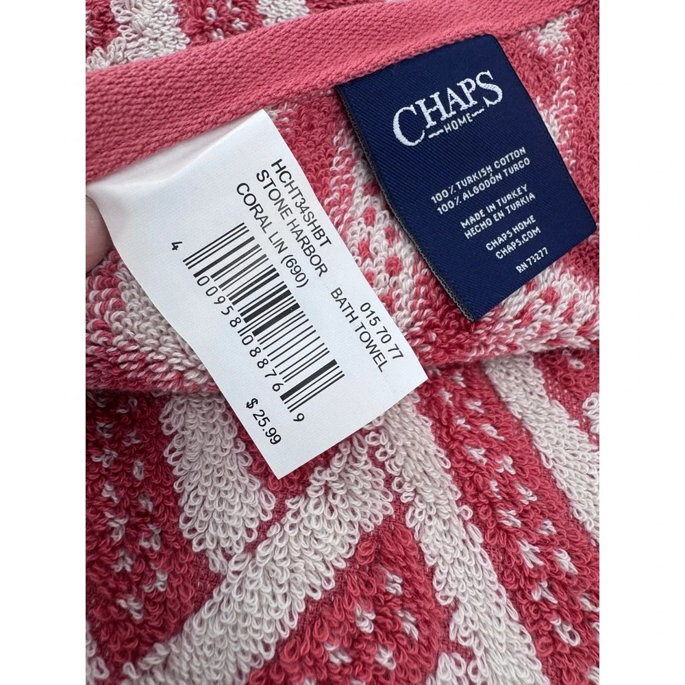 Chaps‎ Bath Towel Washcloth Set Coral Stone Harbor Geometric Turkish Cotton  New